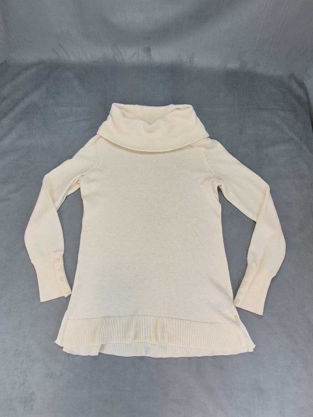 Lauren Ralph Lauren Cowl Neck Tunic Preppy Cozy Sweater M Cream Wool Viscose